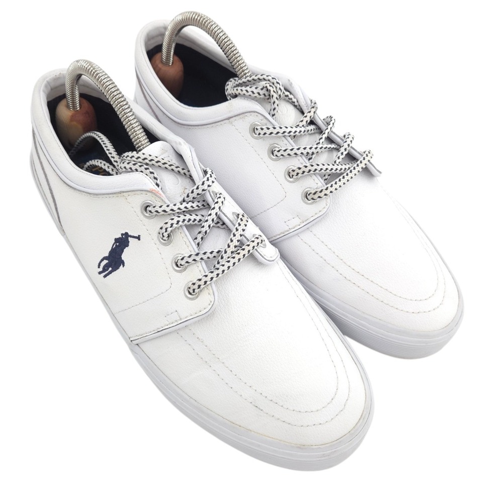 Polo Ralph Lauren Faxon Low Sneakers Men 10.5 White Leather Lace Shoes Pony